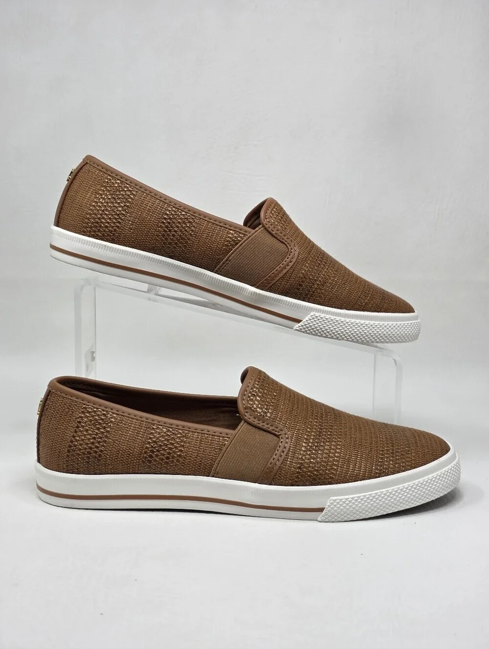 Lauren Ralph Lauren Janis Casual Sneakers Faux Straw Tan Womens Size 9 New